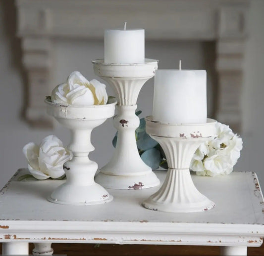 Shabby Chic Candle Holders - Set of 3