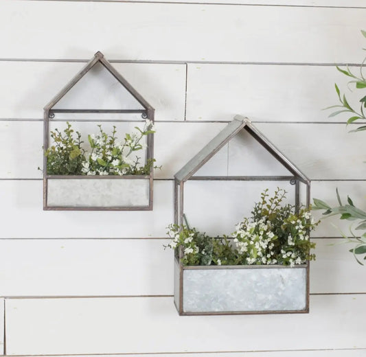 Galvanized Metal Wall Planters- Set of 2