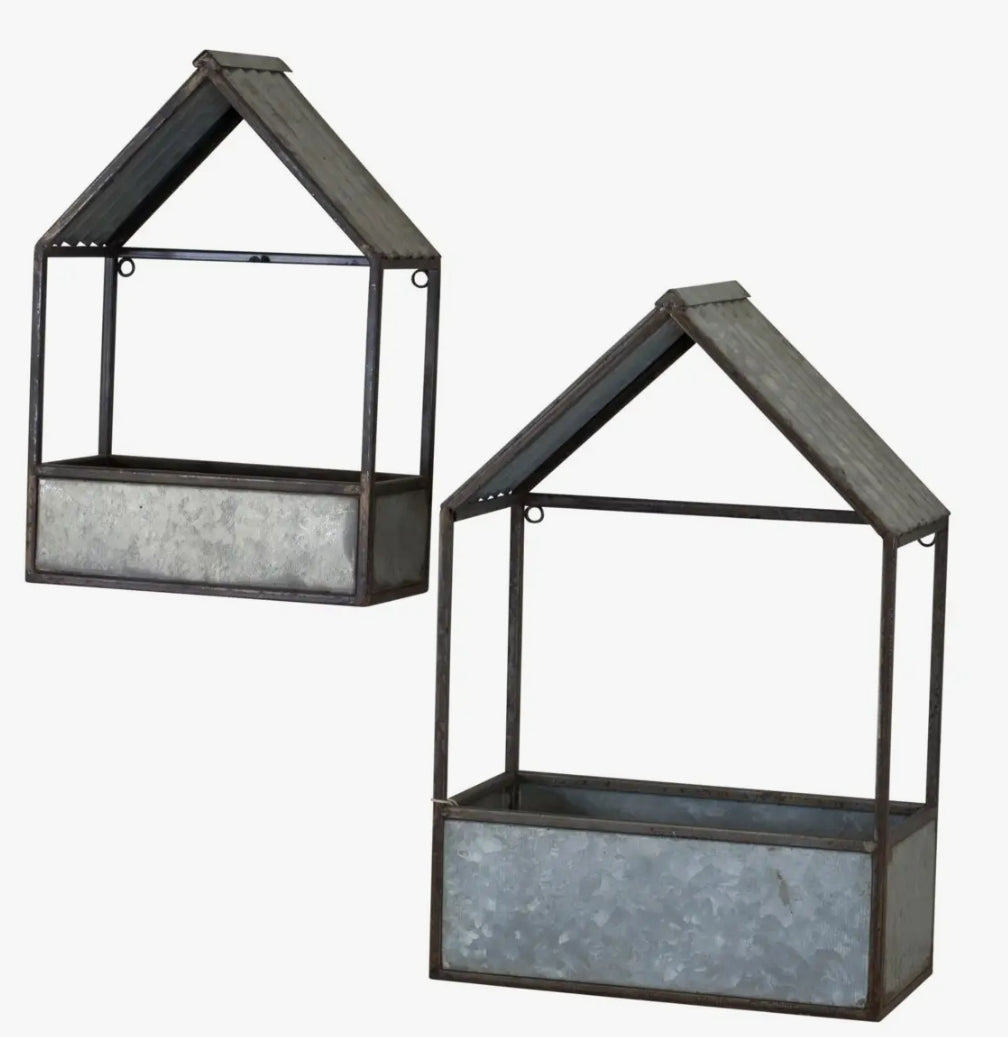 Galvanized Metal Wall Planters- Set of 2