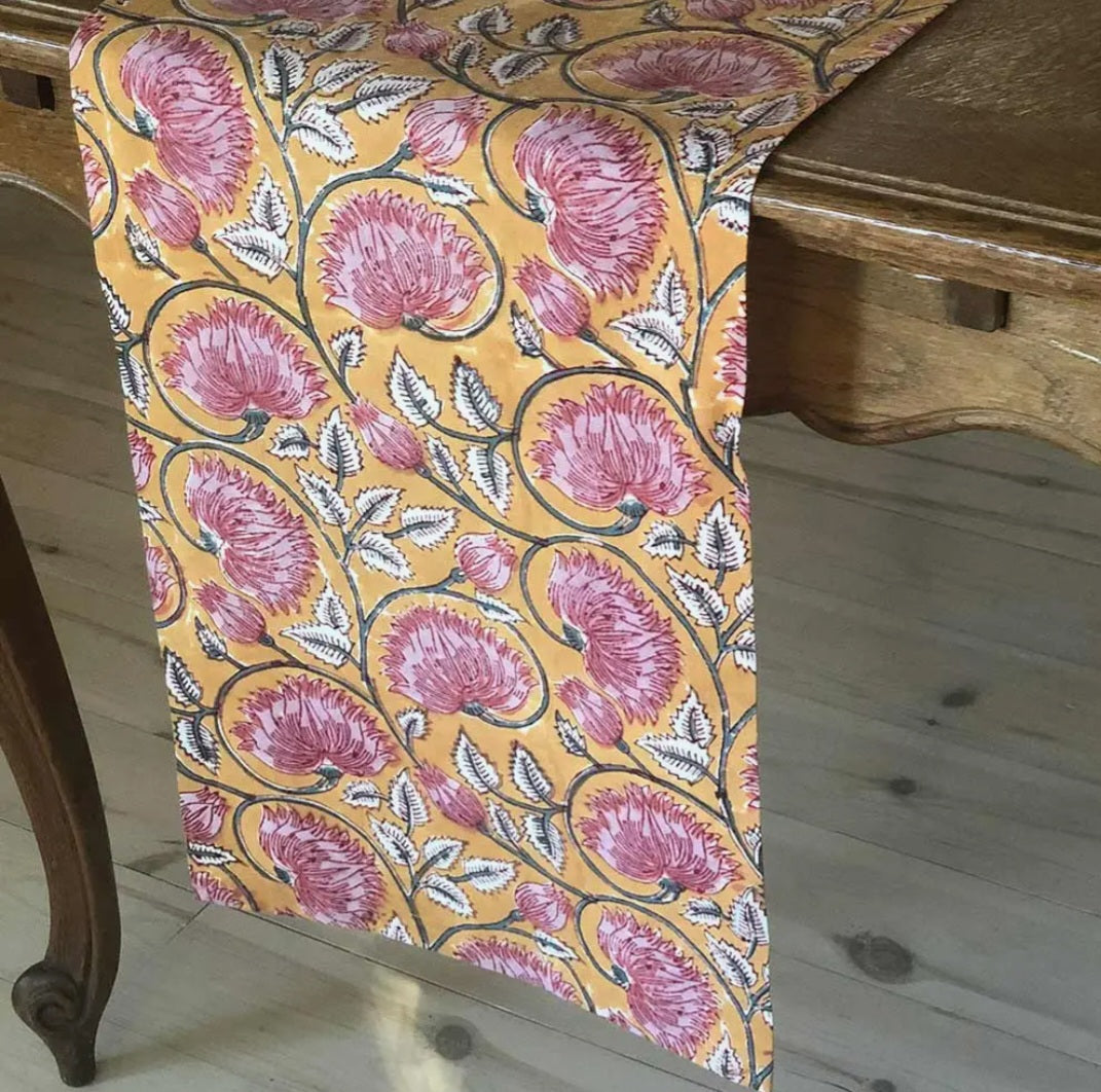 Block Print Dijon Table Runner