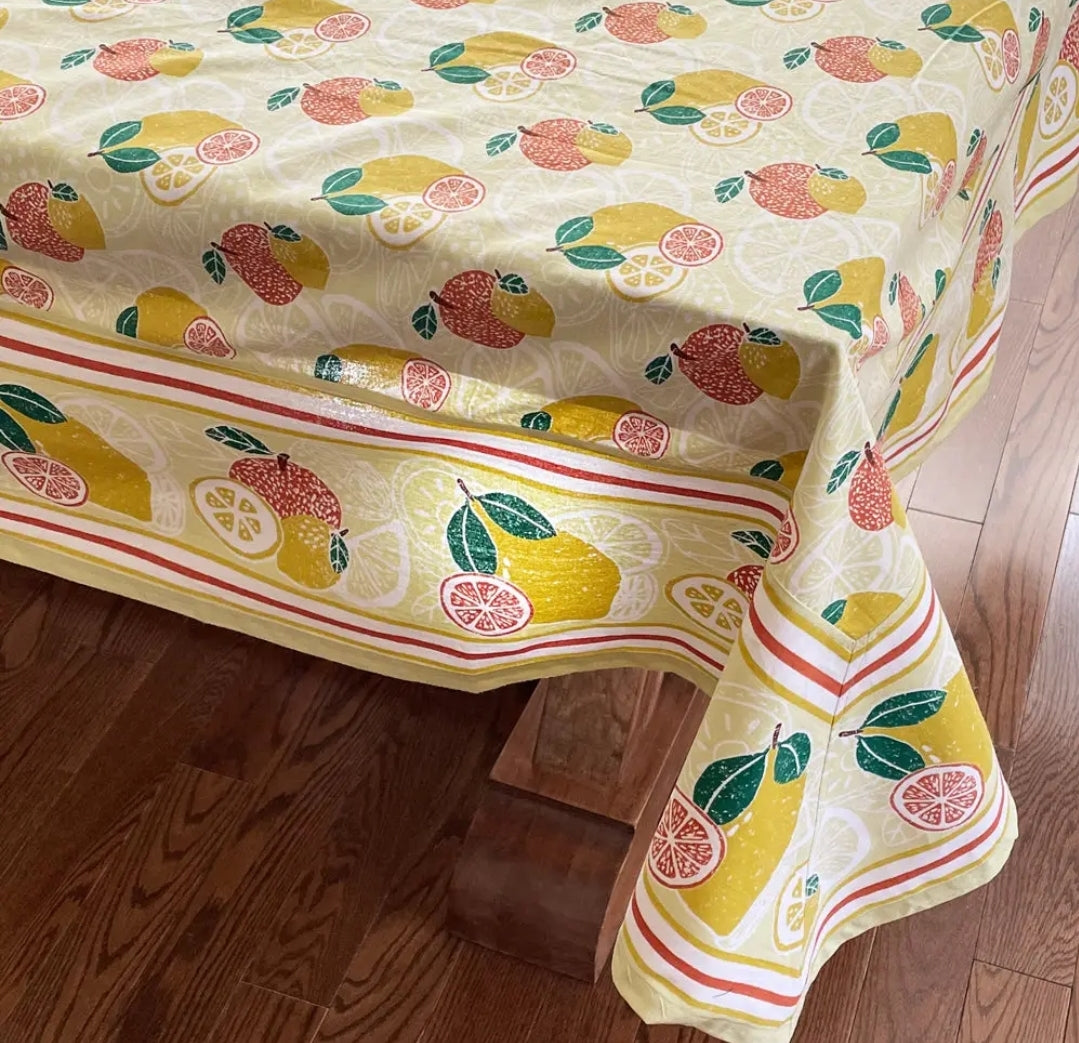 Summer Citrus Block Print Tablecloth