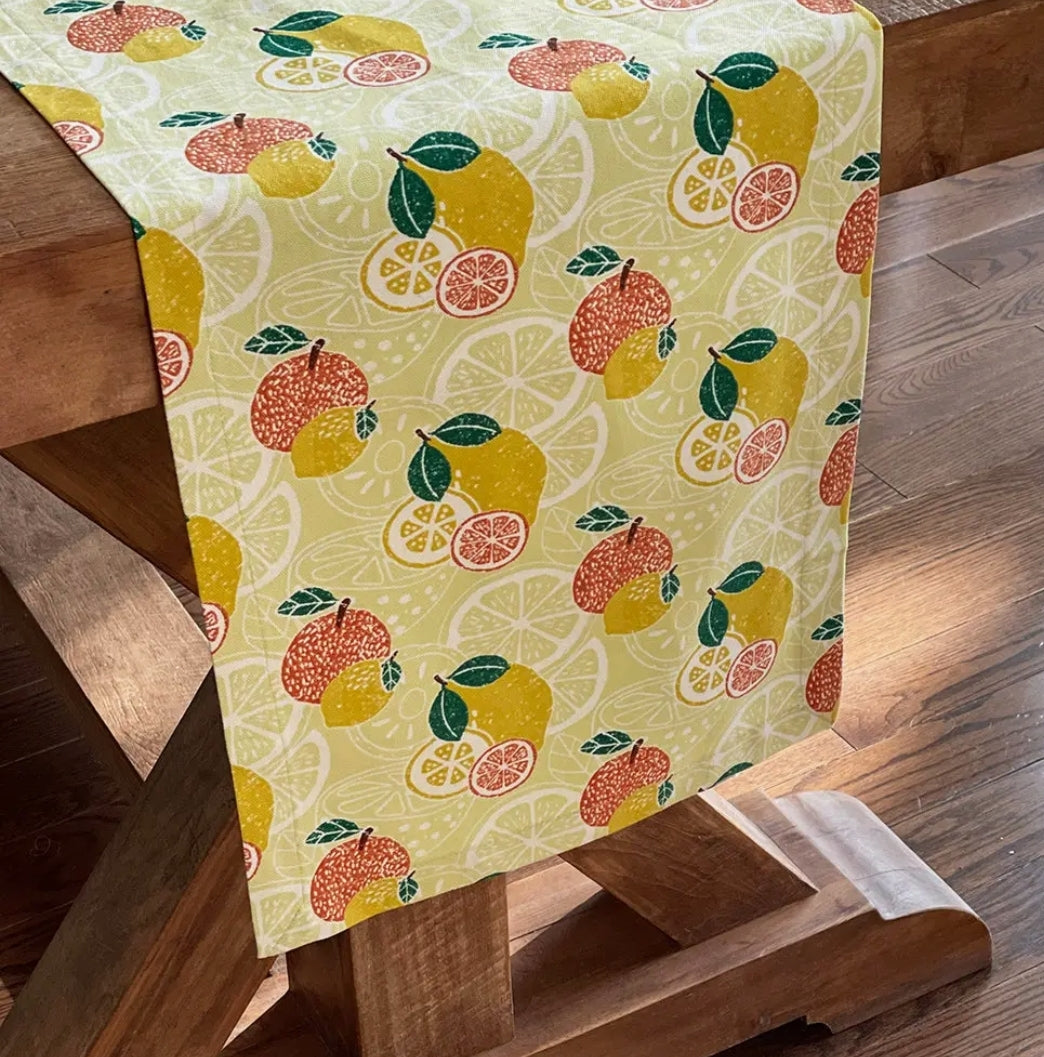 Summer Citrus Block Print Table Runner