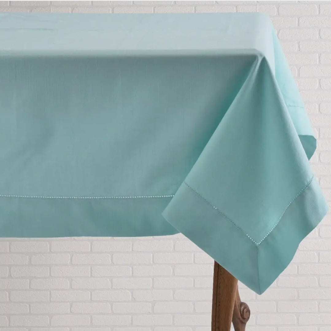 Hemstich Aqua Blue Tablecloth